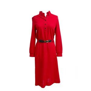 Vintage 1970s Butte WPL 9442 Red Knit Shirt Dress, Made in USA